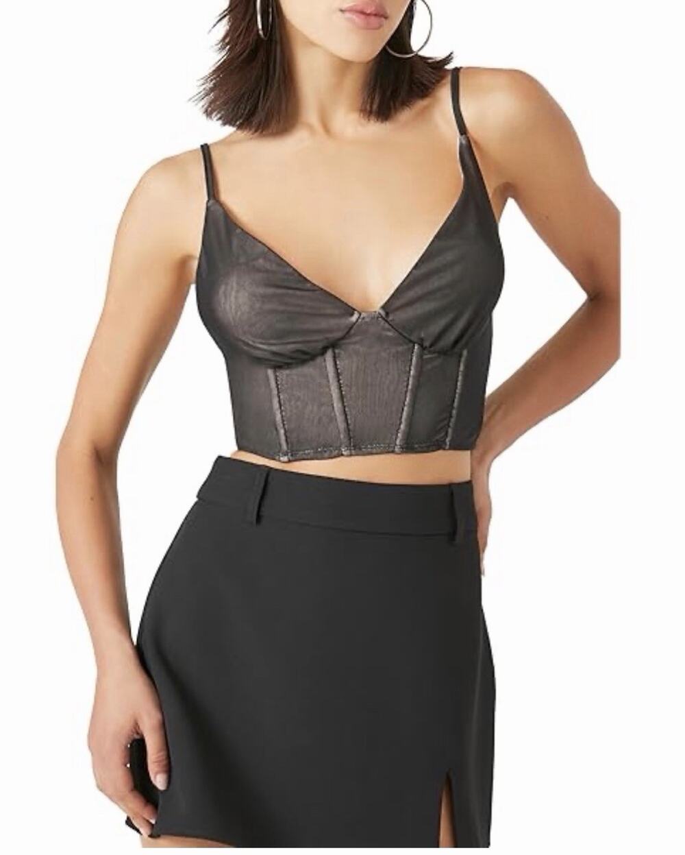 Forever 21 Mesh Corset Top Black Womens’s L Nwt